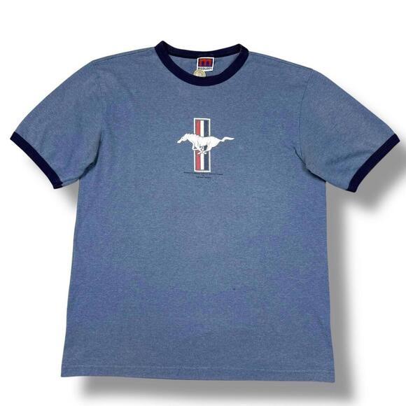 Vintage Ford Mustang Ringer Tee Blue Logo Men’s Size M 1990s Official Trademark - Picture 1 of 7